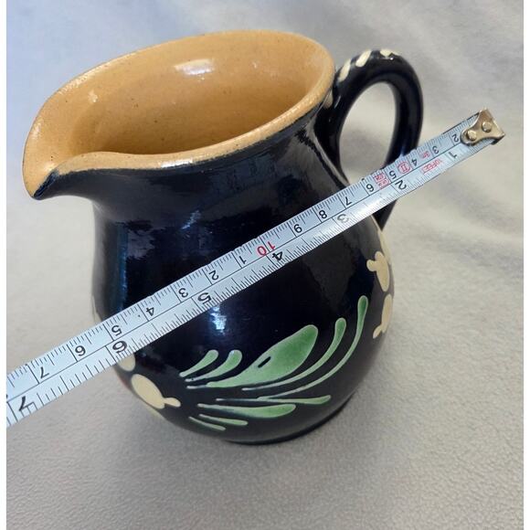 Vintage French Dark Blue Pottery Milk Pitcher Floral Vase Blue White - Picture 11 of 11